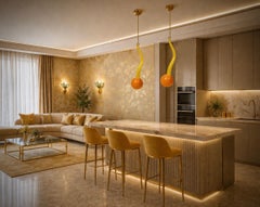 Murano Round Yellow Glass and Brass Lantern Chandelier and Pendant, 1960