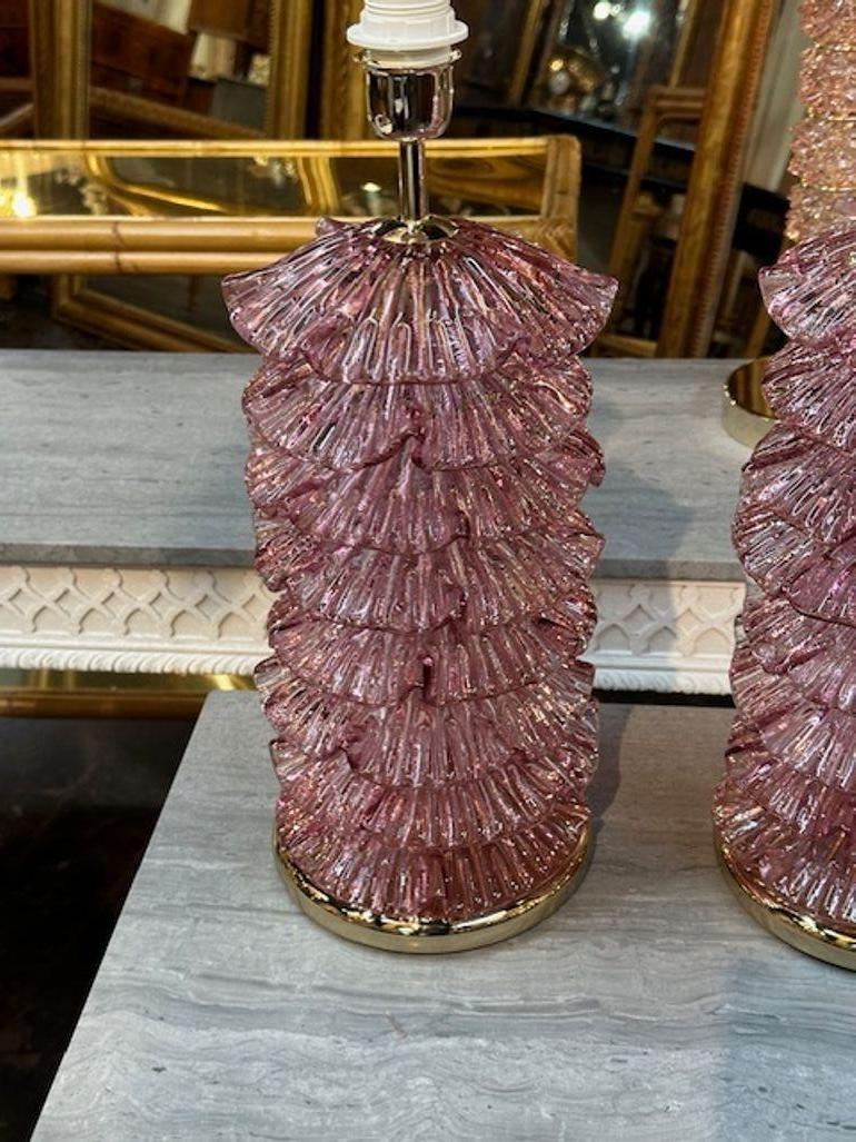 Murano Ruffle Lamps Amethyst In Distressed Condition For Sale In Dallas, TX