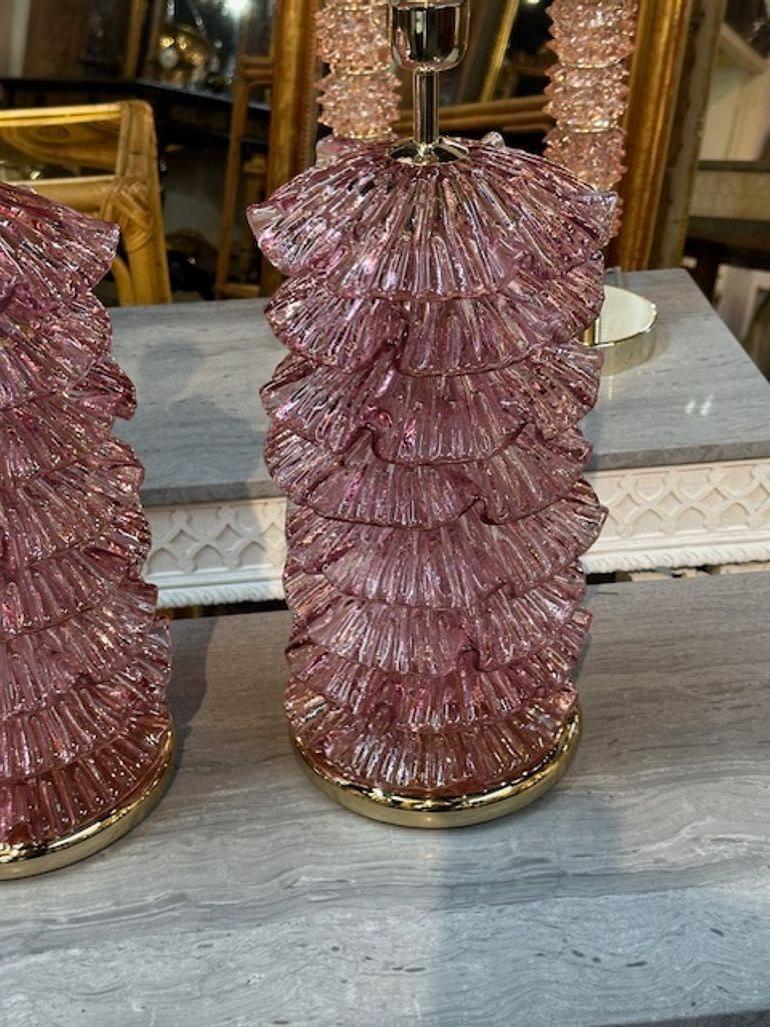 Contemporary Murano Ruffle Lamps Amethyst For Sale