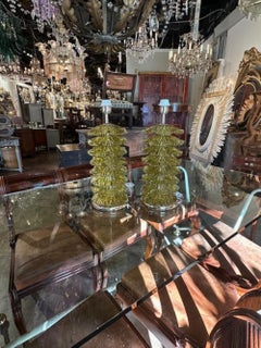Murano "Ruffle" Lamps in Olive Green