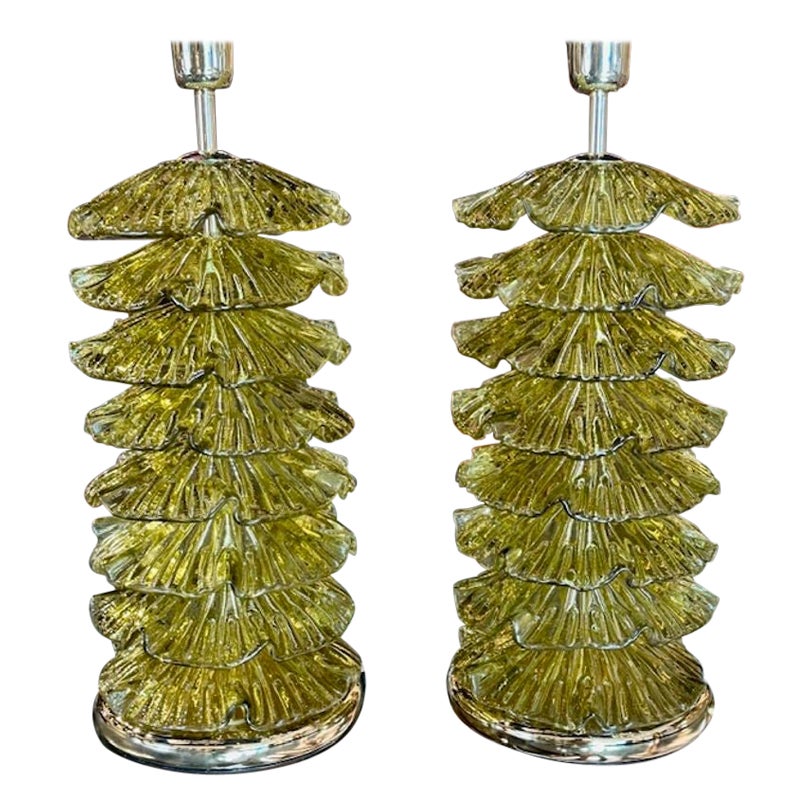 Lámparas "Ruffle" de Murano en Verde Oliva