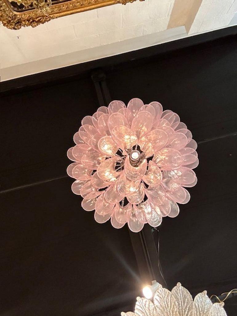 Blown Glass Murano Saddle Waterfall Chandelier in Pink For Sale