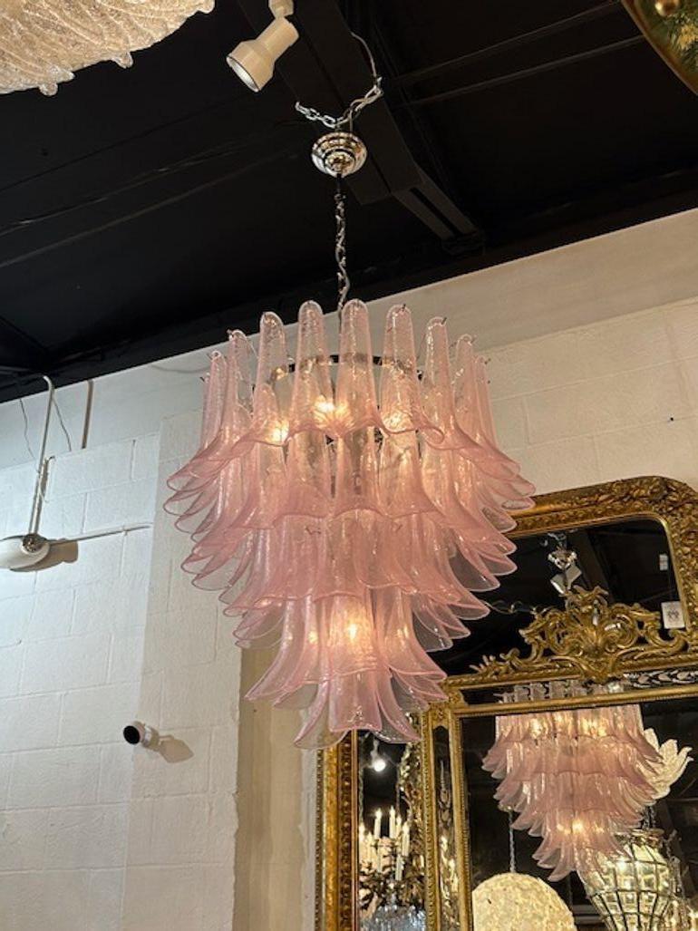 Murano Saddle Waterfall Chandelier in Pink For Sale 1