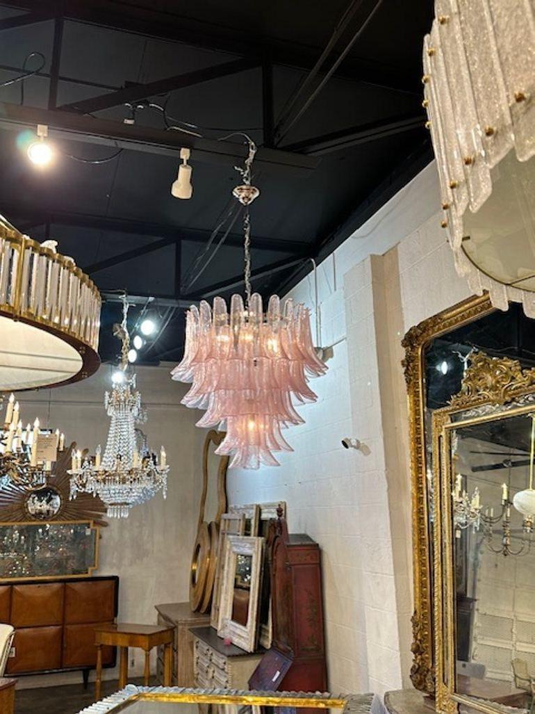 Murano Saddle Waterfall Chandelier in Pink For Sale 2