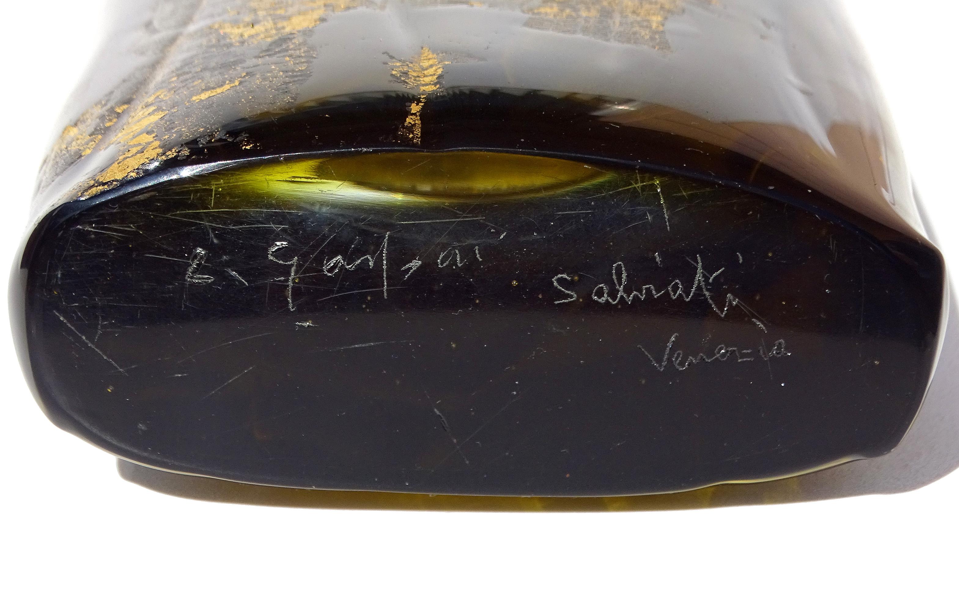 Murano Salviati Gaspari Signed Gold Leaf Italian Art Glass Abstract Flower Vase For Sale 4