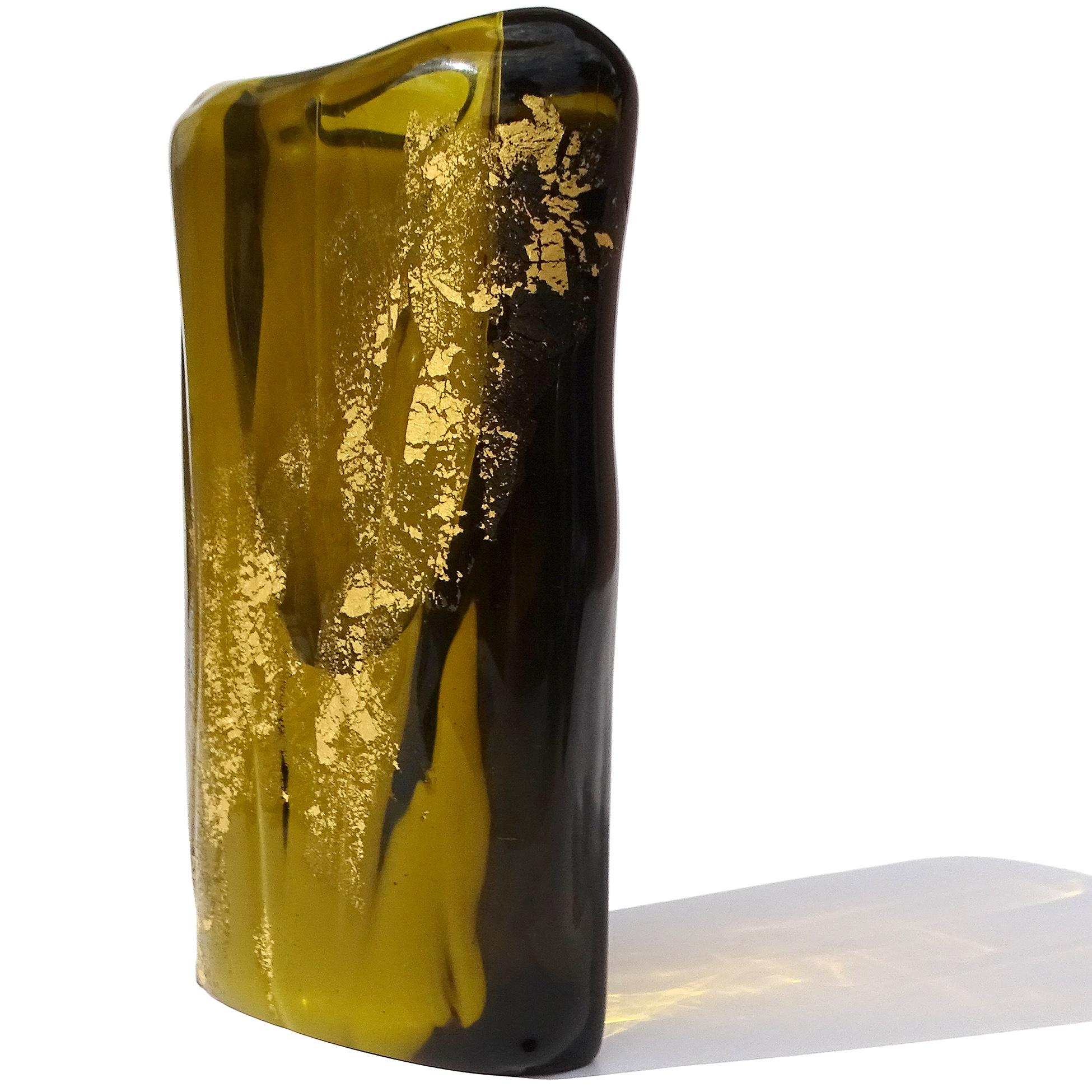 Mid-Century Modern Murano Salviati Gaspari Signed Gold Leaf Italian Art Glass Abstract Flower Vase For Sale