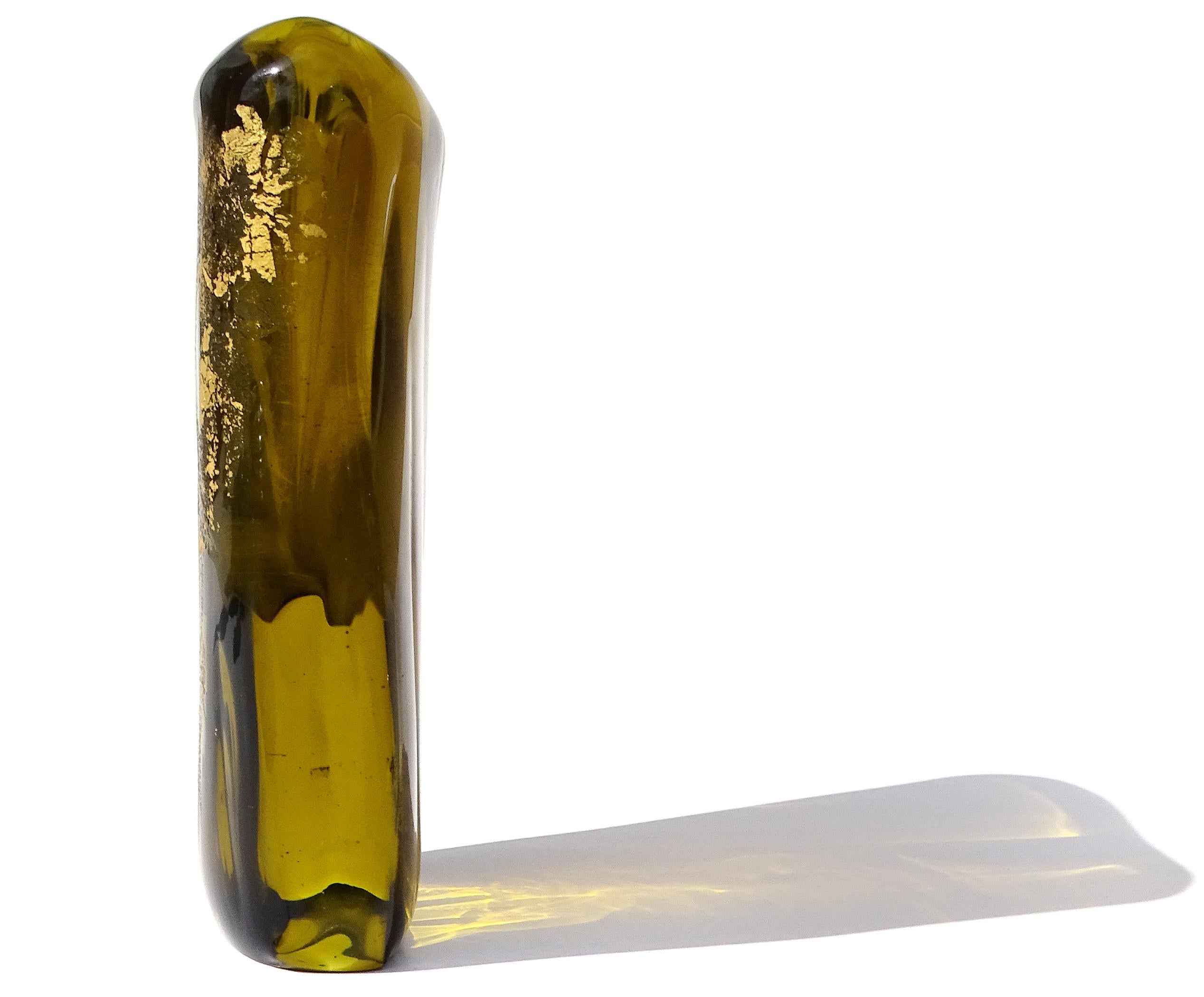 Hand-Crafted Murano Salviati Gaspari Signed Gold Leaf Italian Art Glass Abstract Flower Vase For Sale