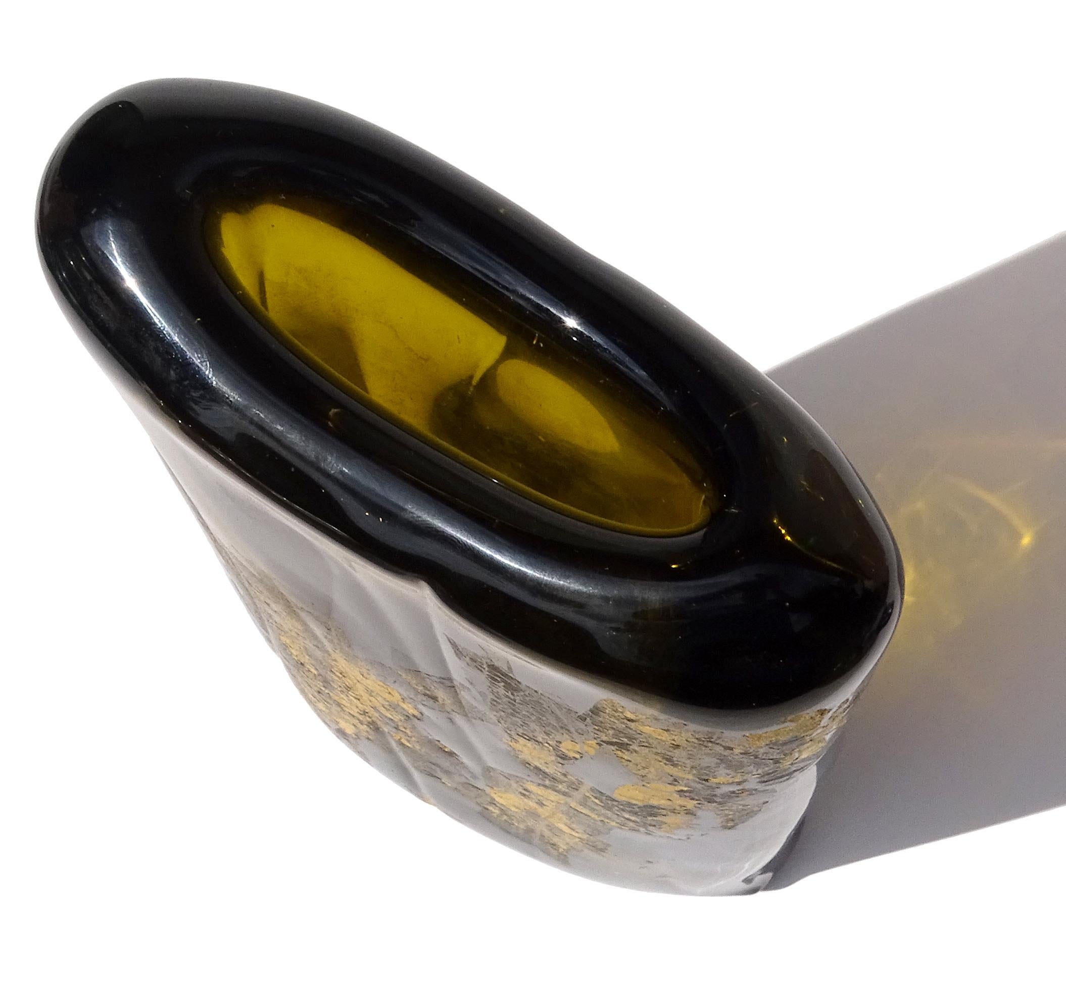 Murano Salviati Gaspari Signed Gold Leaf Italian Art Glass Abstract Flower Vase In Good Condition For Sale In Kissimmee, FL
