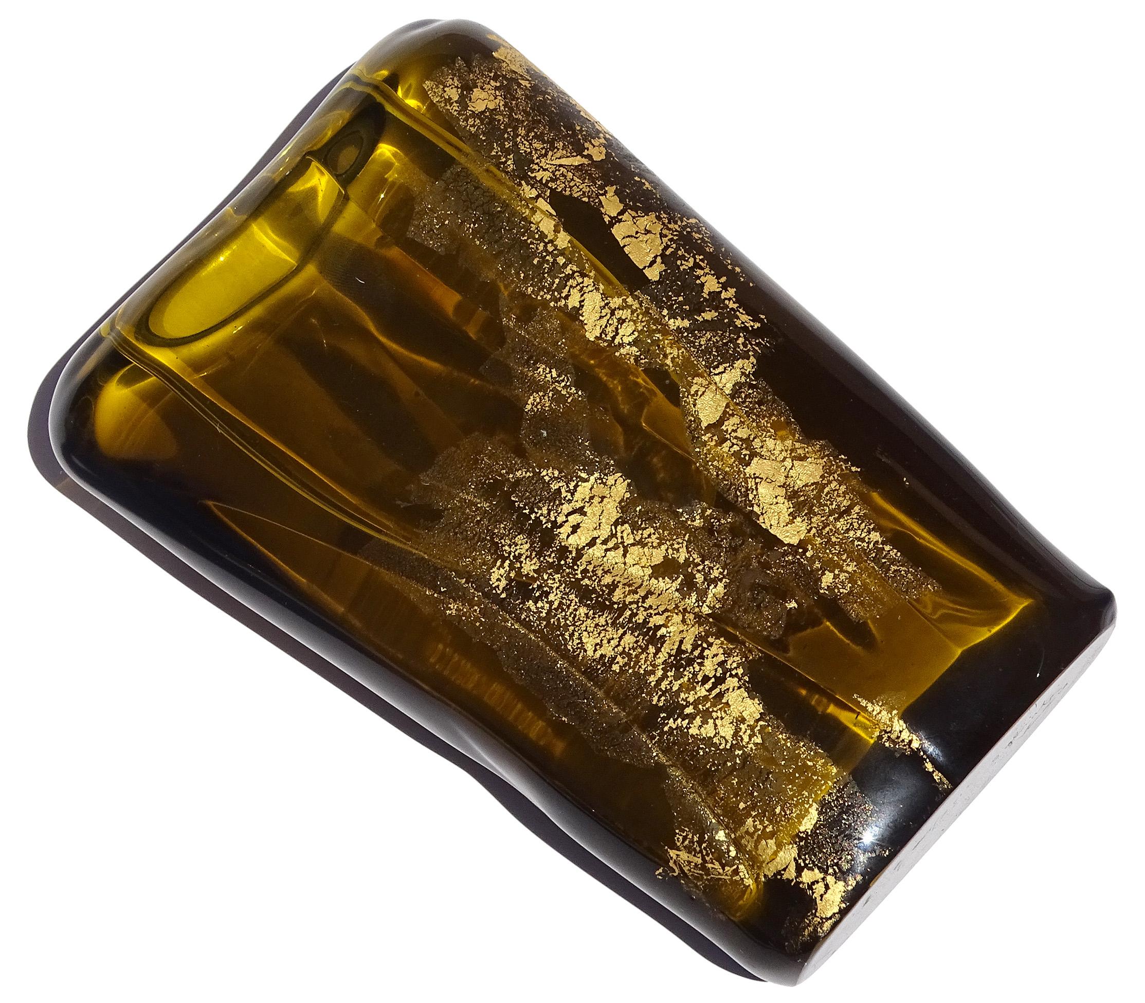 20th Century Murano Salviati Gaspari Signed Gold Leaf Italian Art Glass Abstract Flower Vase For Sale