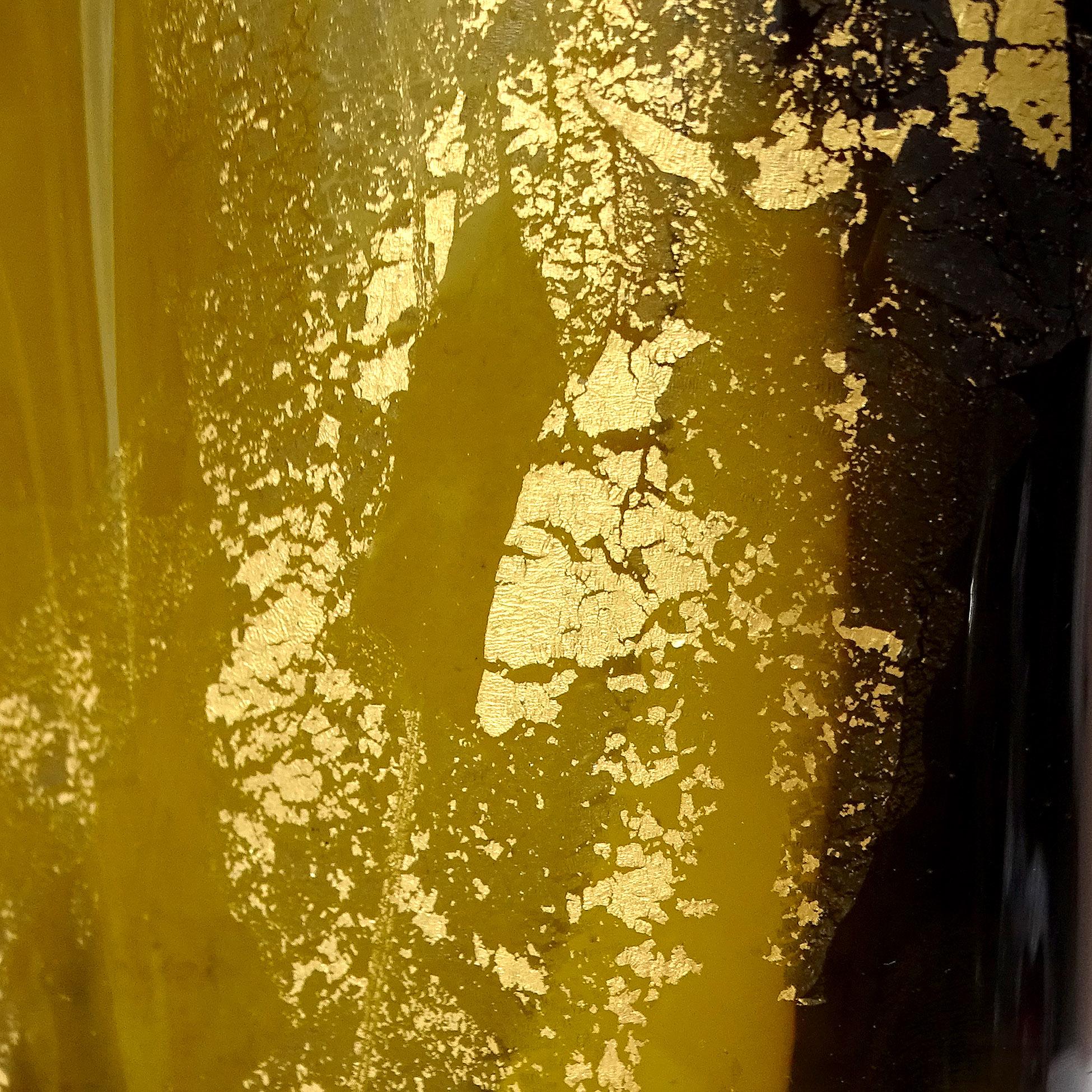 Murano Salviati Gaspari Signed Gold Leaf Italian Art Glass Abstract Flower Vase For Sale 1