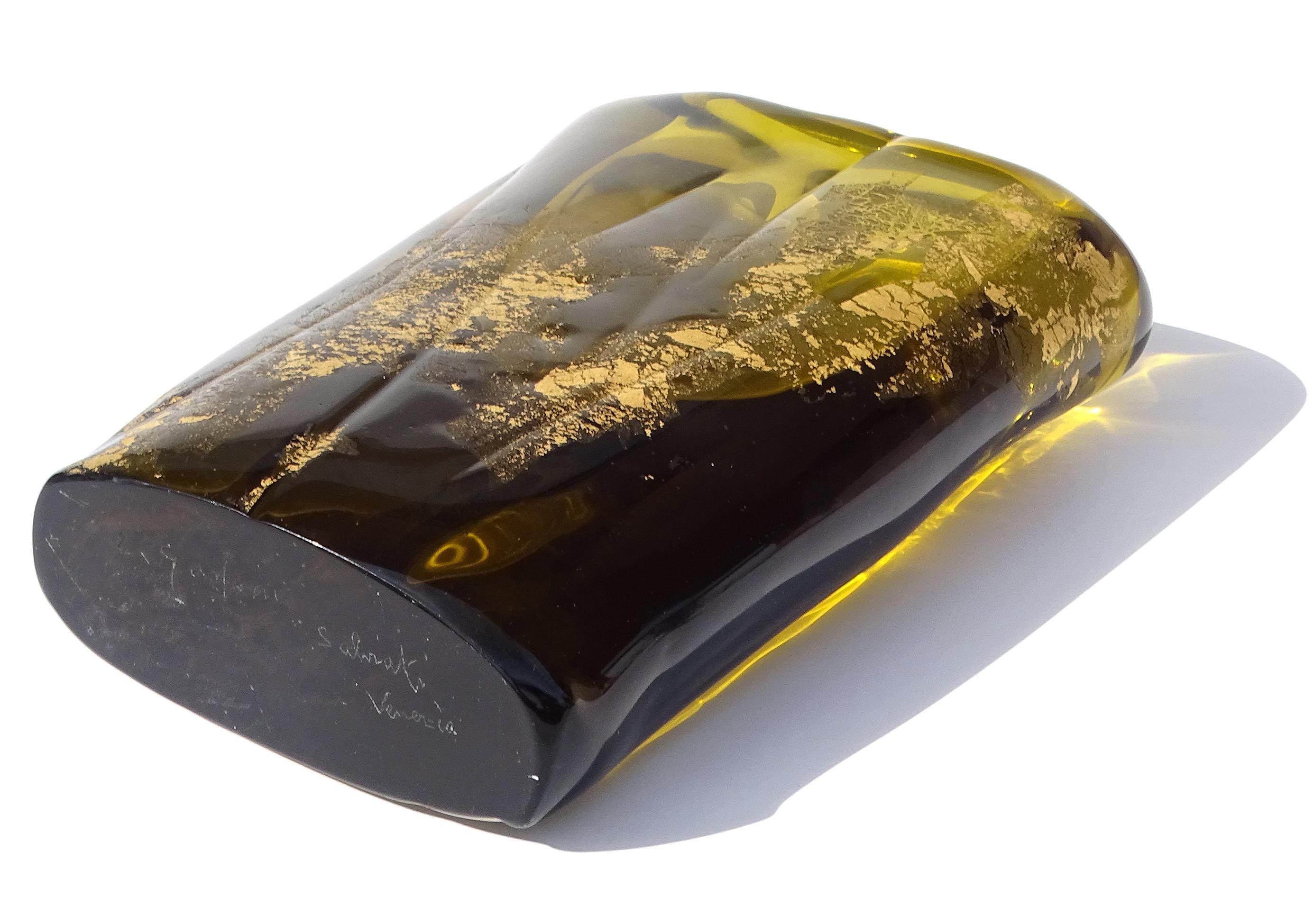 Murano Salviati Gaspari Signed Gold Leaf Italian Art Glass Abstract Flower Vase For Sale 2