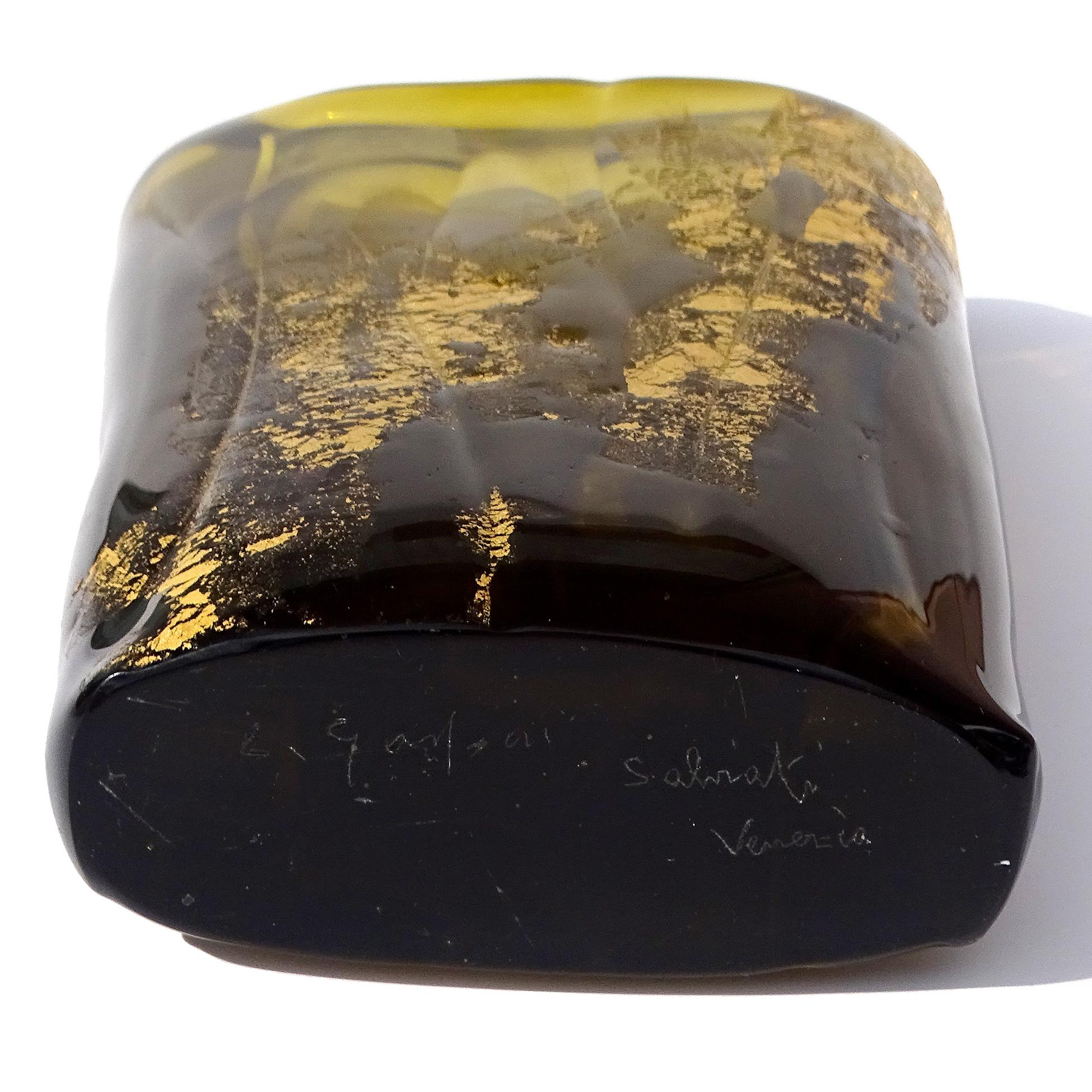 Murano Salviati Gaspari Signed Gold Leaf Italian Art Glass Abstract Flower Vase For Sale 3