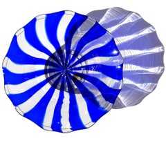 Murano Salviati Label Cobalt Blue Stripes Italian Art Glass Centerpiece Bowl
