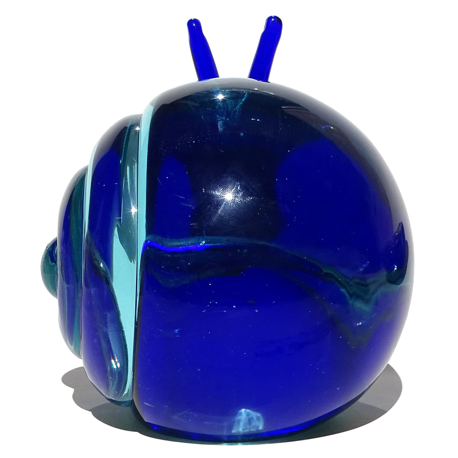 Murano Salviati Sommerso Sapphire Blue Italian Art Glass Snail Figure Sculpture For Sale 4