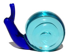 Murano Salviati Sommerso Escultura de caracol en vidrio artístico italiano azul zafiro