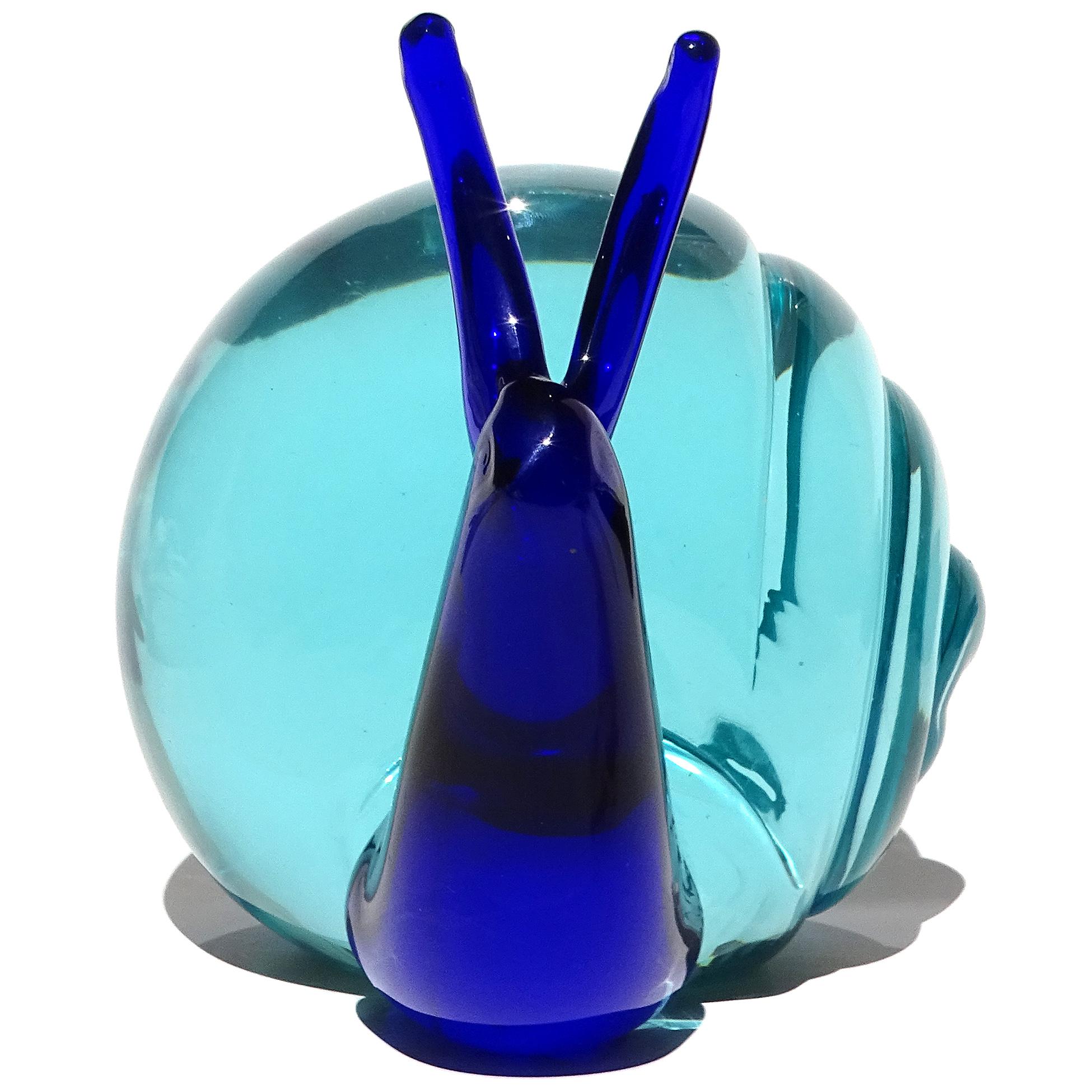 Murano Salviati Sommerso Sapphire Blue Italian Art Glass Snail Figure Sculpture In Good Condition For Sale In Kissimmee, FL
