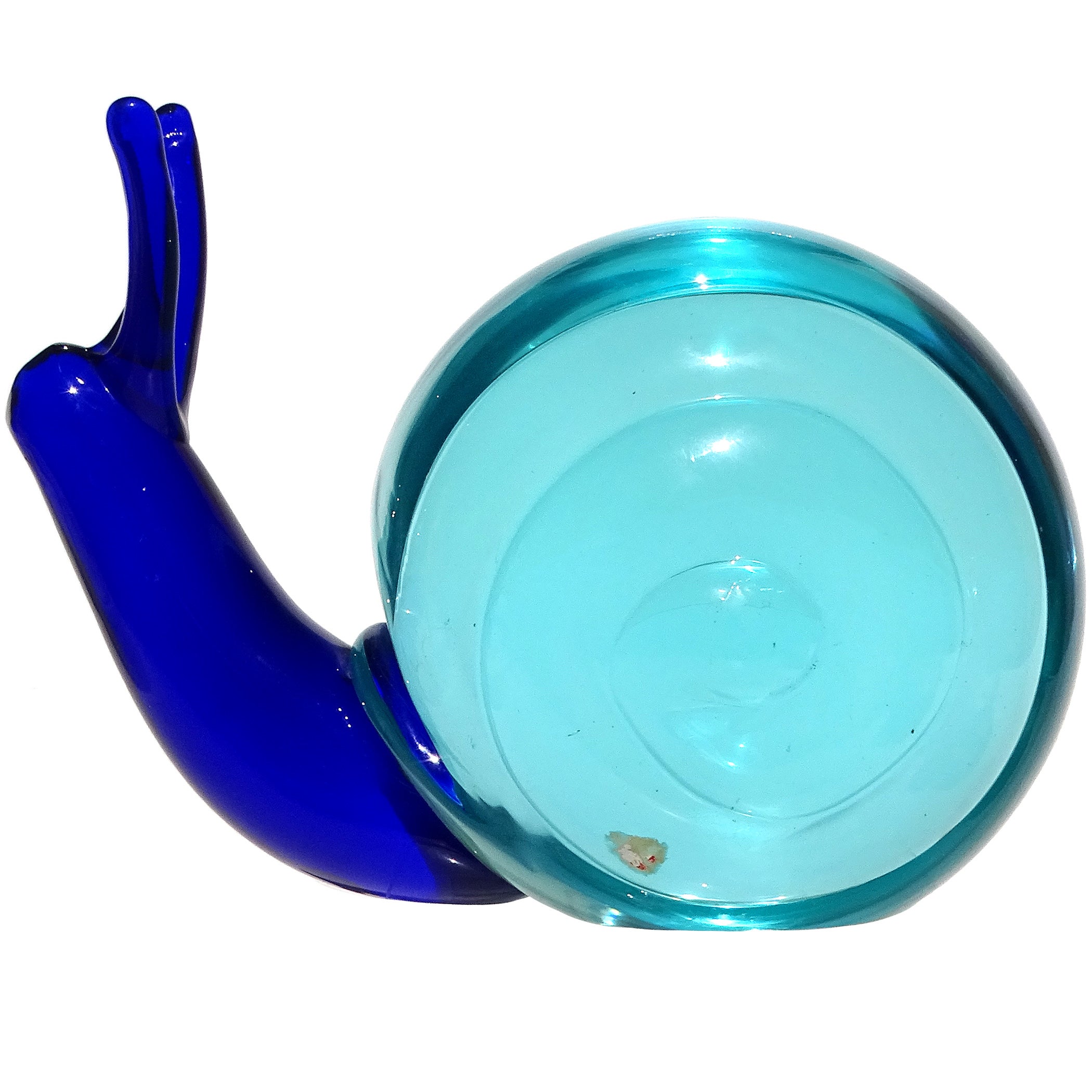 Murano Salviati Sommerso Sapphire Blue Italian Art Glass Snail Figure Sculpture For Sale