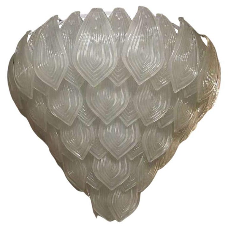 Lampadario e pendente di Murano in vetro sabbiato color bianco ghiaccio, 1990 in vendita