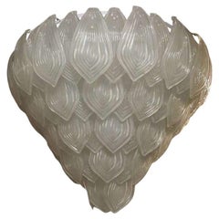 Lampadario e pendente di Murano in vetro sabbiato color bianco ghiaccio, 1990