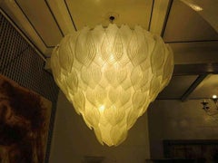 Murano Sandblasted Glass Ice White Color Chandelier and Pendant, 1990