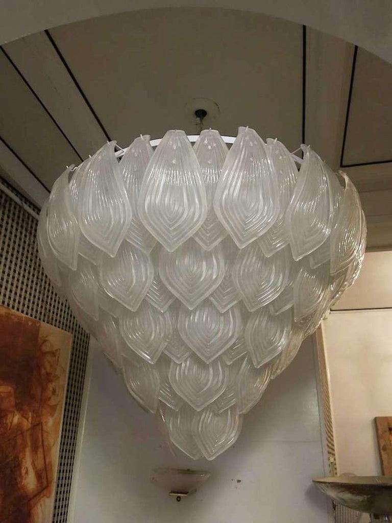 Mid-Century Modern Murano Sandblasted Glass Italian Chandeliers, 1990 For Sale