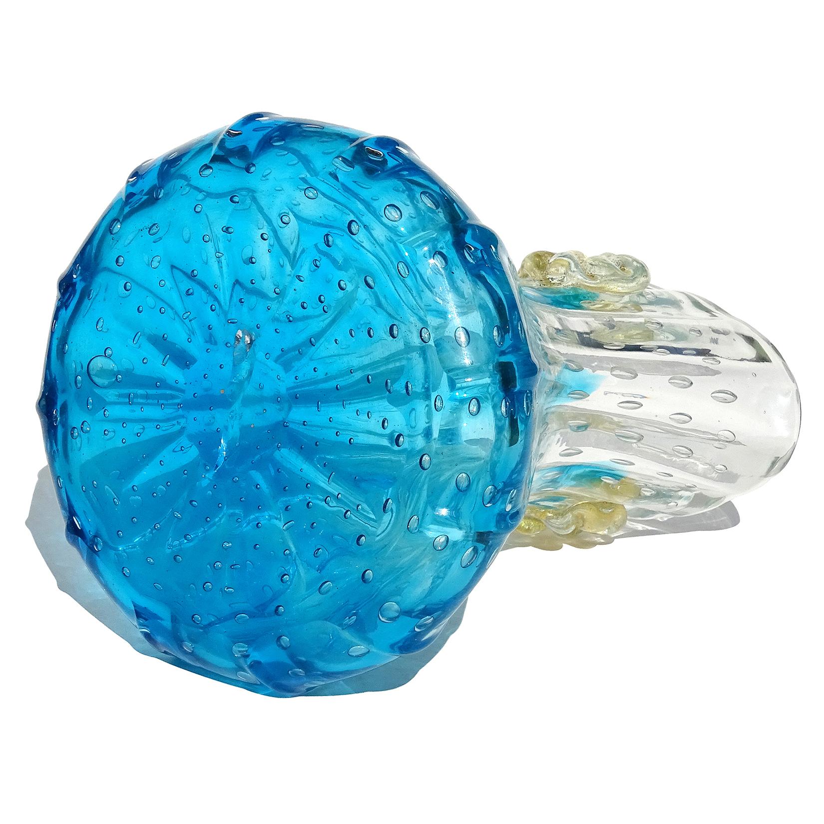 Vaso in vetro artistico italiano di Murano con bolle di controllo blu zaffiro e fiocchi d'oro In condizioni buone in vendita a Kissimmee, FL