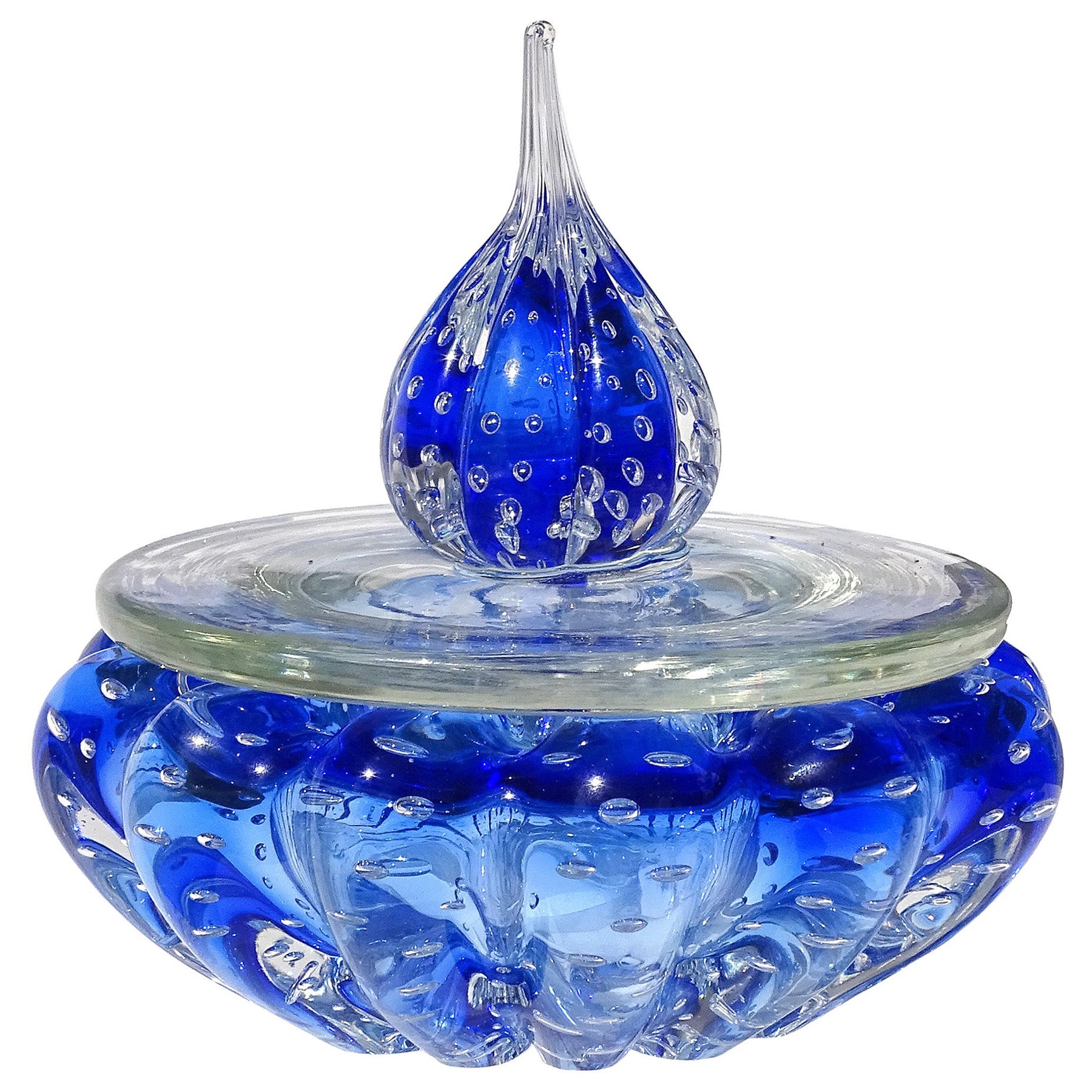 Murano Blu Zaffiro Bolle Controllate Vetro Artistico Italiano Vasetto Portacipria