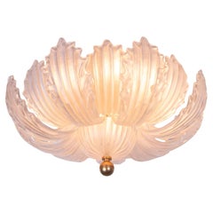 Murano Satin 25.6" Flush Mount Glass & Brass Chandelier, Barovier & Toso, Italy