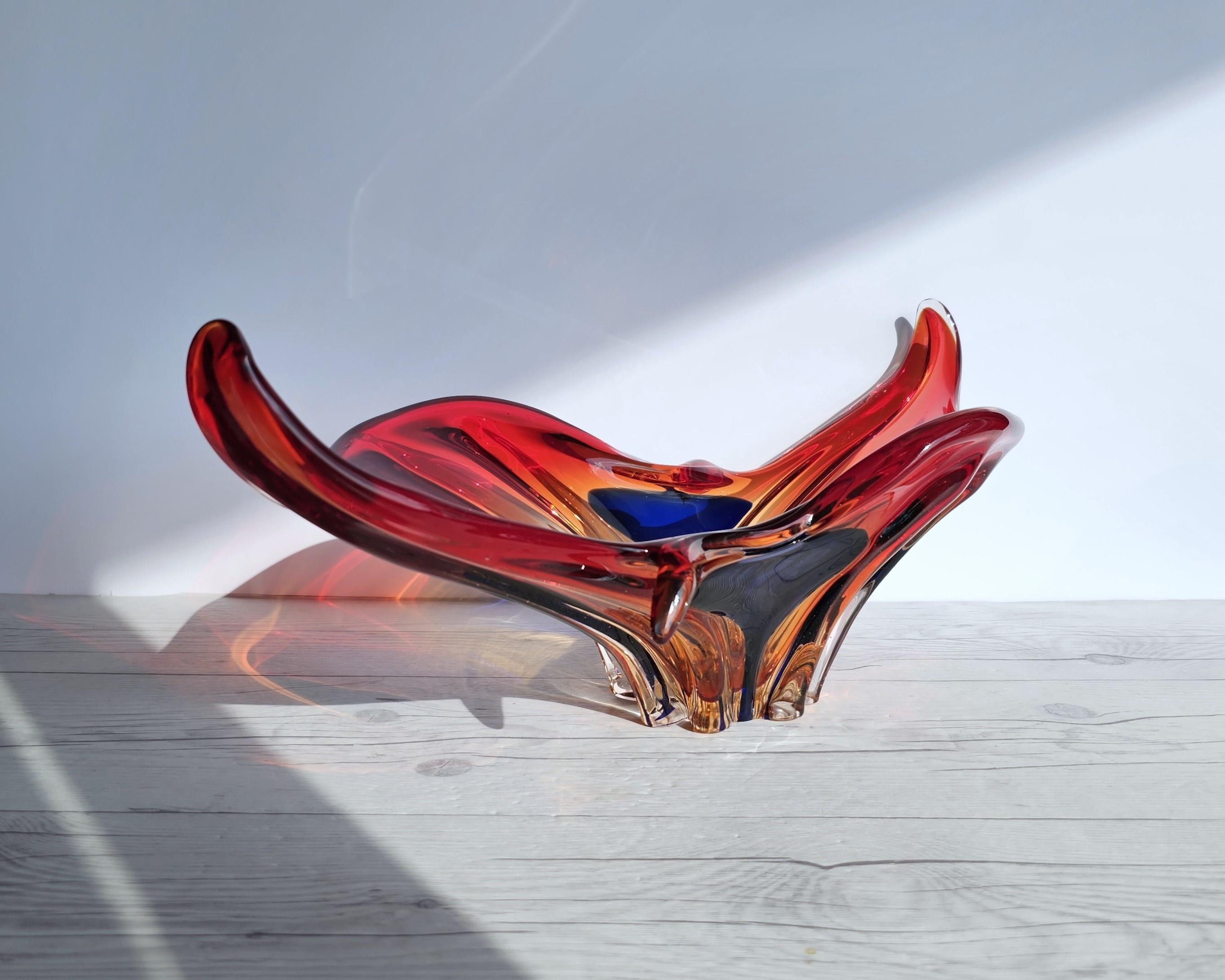 Italian Murano, Scarlet Candy, Amber and Midnight Blue Palette, Splash Bowl Centrepiece