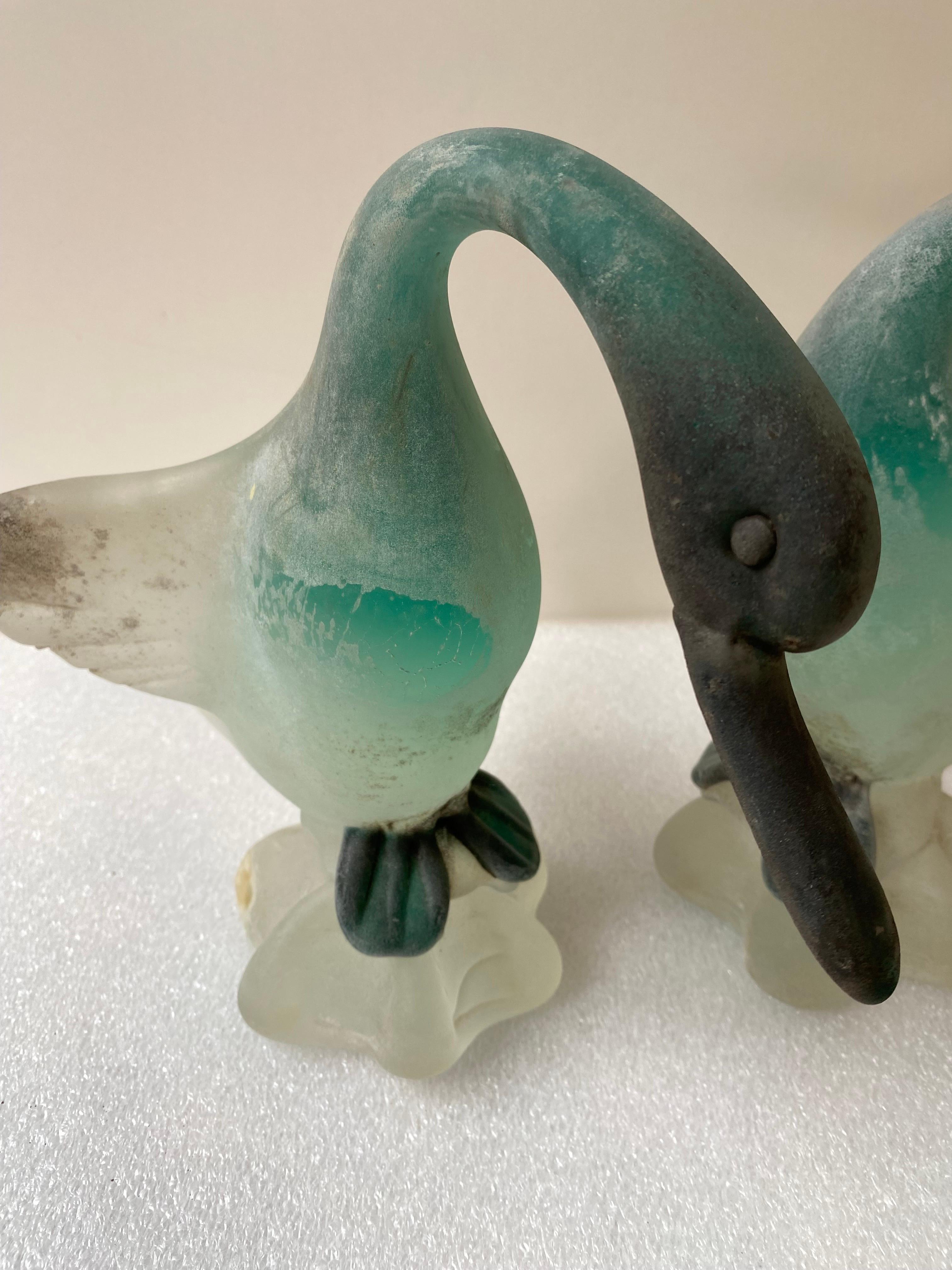 Pair of Scavo Cenedese ducks. In great shades of green. Done in the Scavo technique, designed to give the look of finding a excavated piece long buried and forgotten. Designed by Antonio da Ros. Nice scale and size! In great condition!