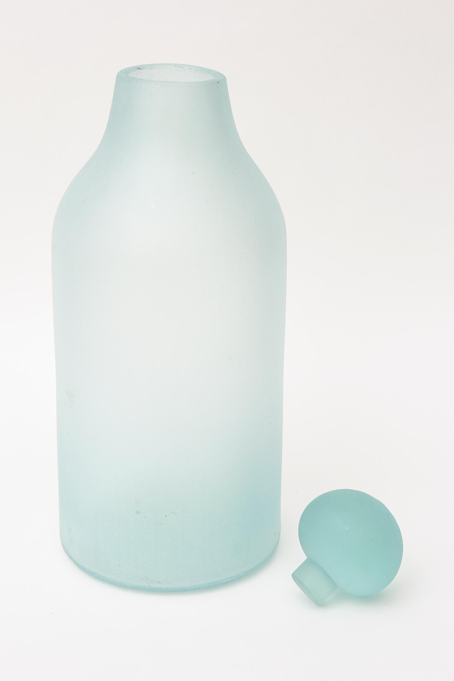 Italian Murano Scavo Turquoise Decanter Bottle with Ball Stopper Attributed Cenedese