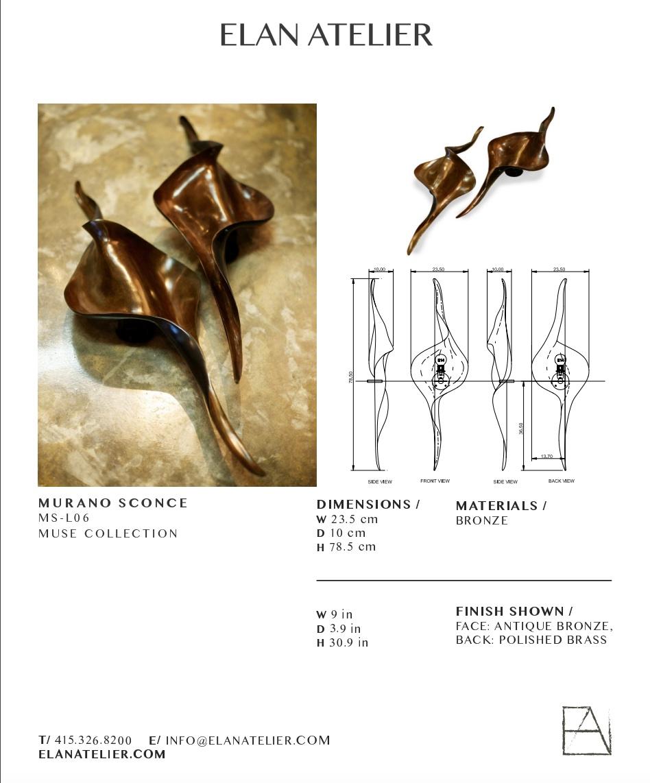 Moderne Paire d'appliques de Murano en bronze moulé par Elan Atelier (sur commande) en vente