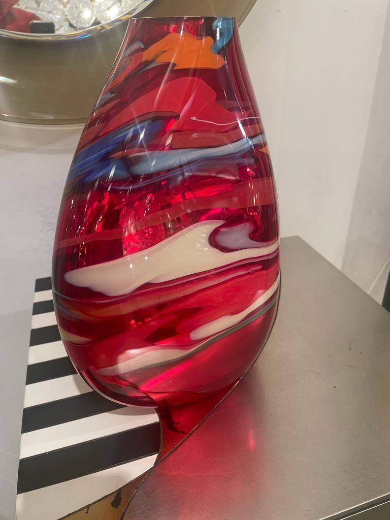 Murano Sculptural Mirrored Red Colored Vase Signed by Davide Dona In Excellent Condition For Sale In London, GB