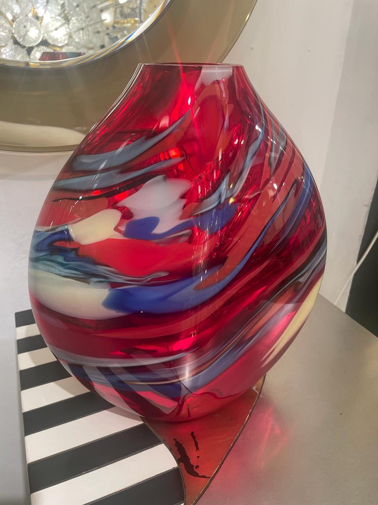Murano Glass Murano Sculptural Mirrored Red Colored Vase Signed by Davide Dona For Sale