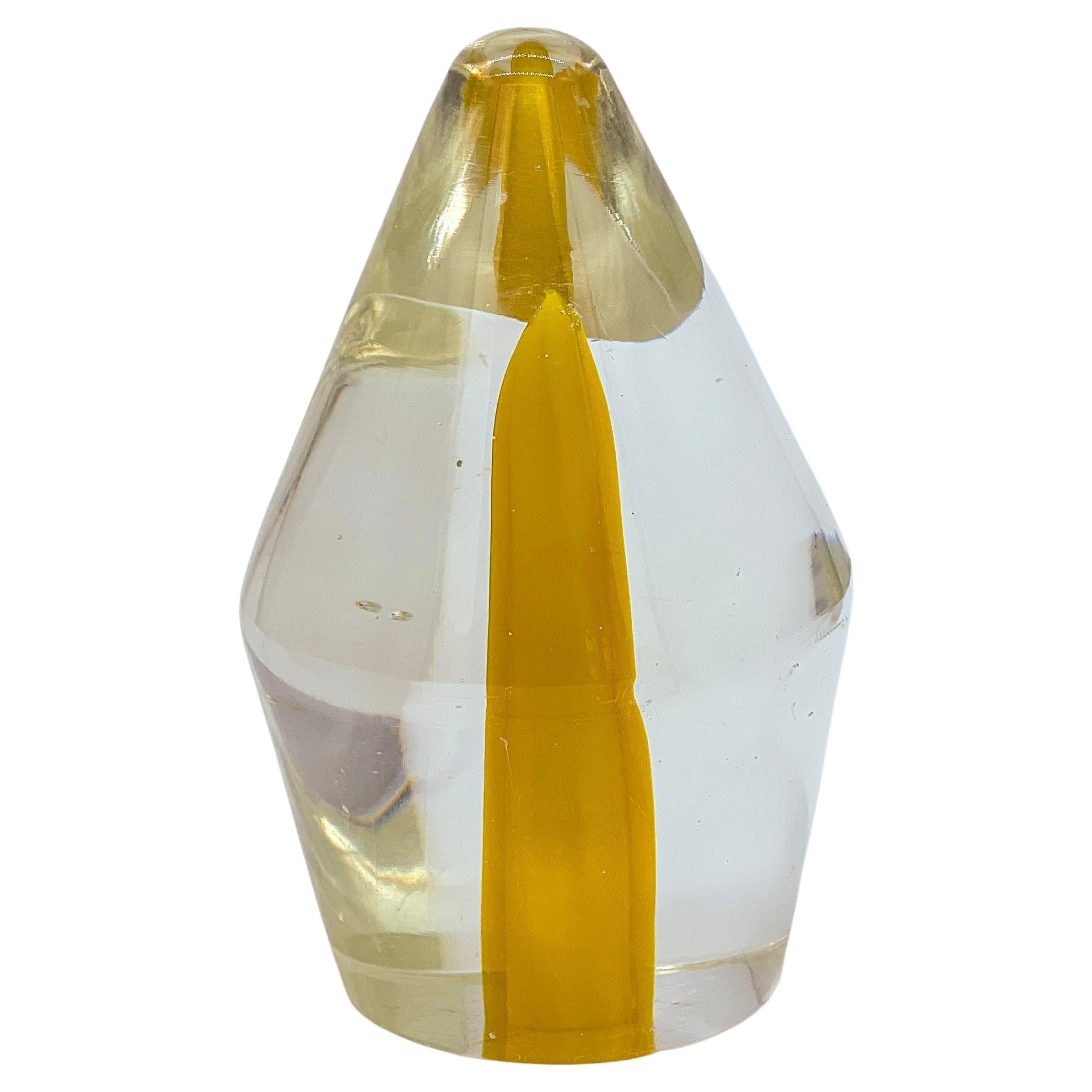 Murano Sculpture in Clear and Bright Yellow "Sommerso" Glass For Sale