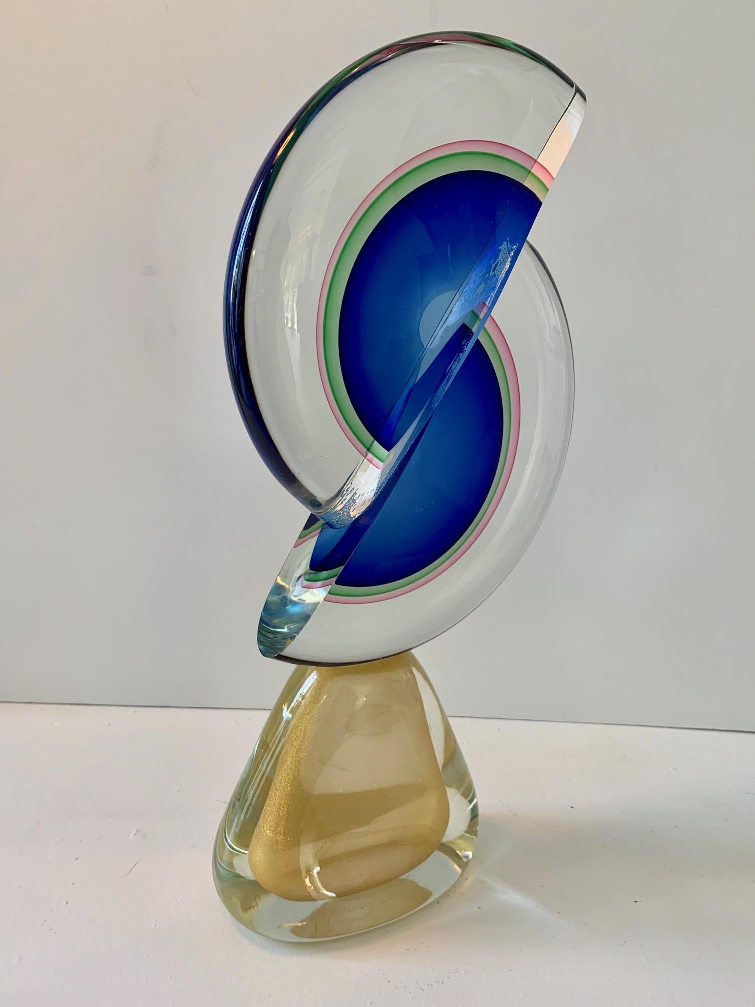 Late 20th Century Murano Sculpture in Sommerso Glass with Gold Base For Sale