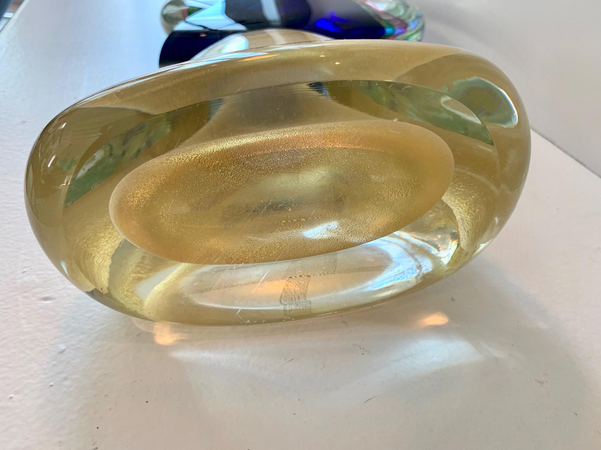 Blown Glass Murano Sculpture in Sommerso Glass with Gold Base For Sale