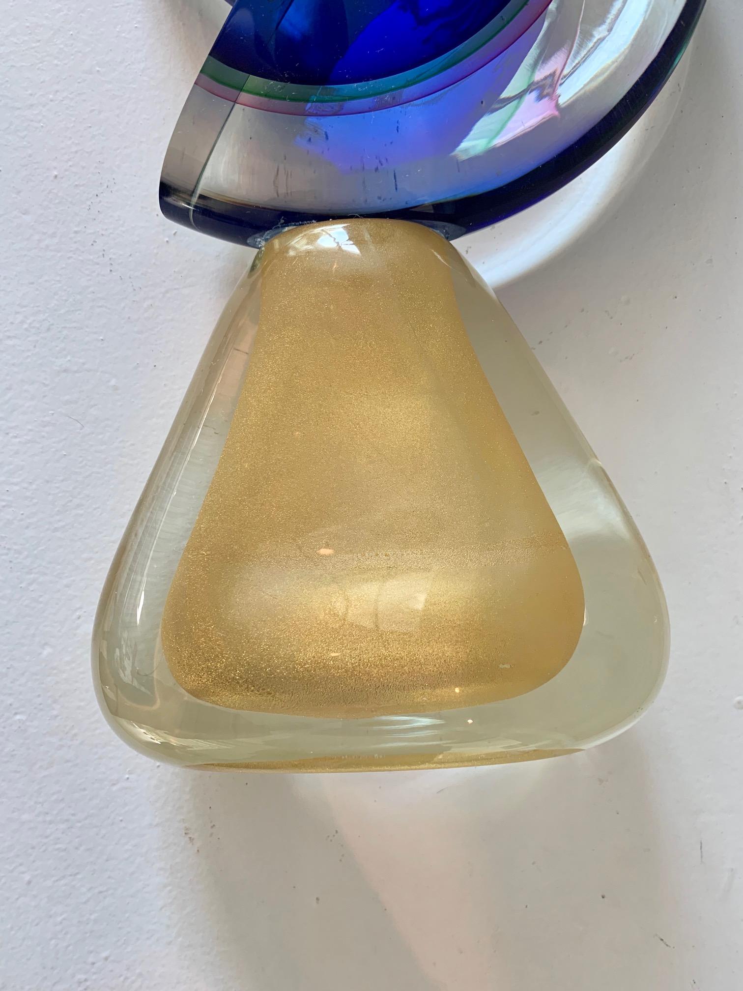 Murano Sculpture in Sommerso Glass with Gold Base For Sale 1