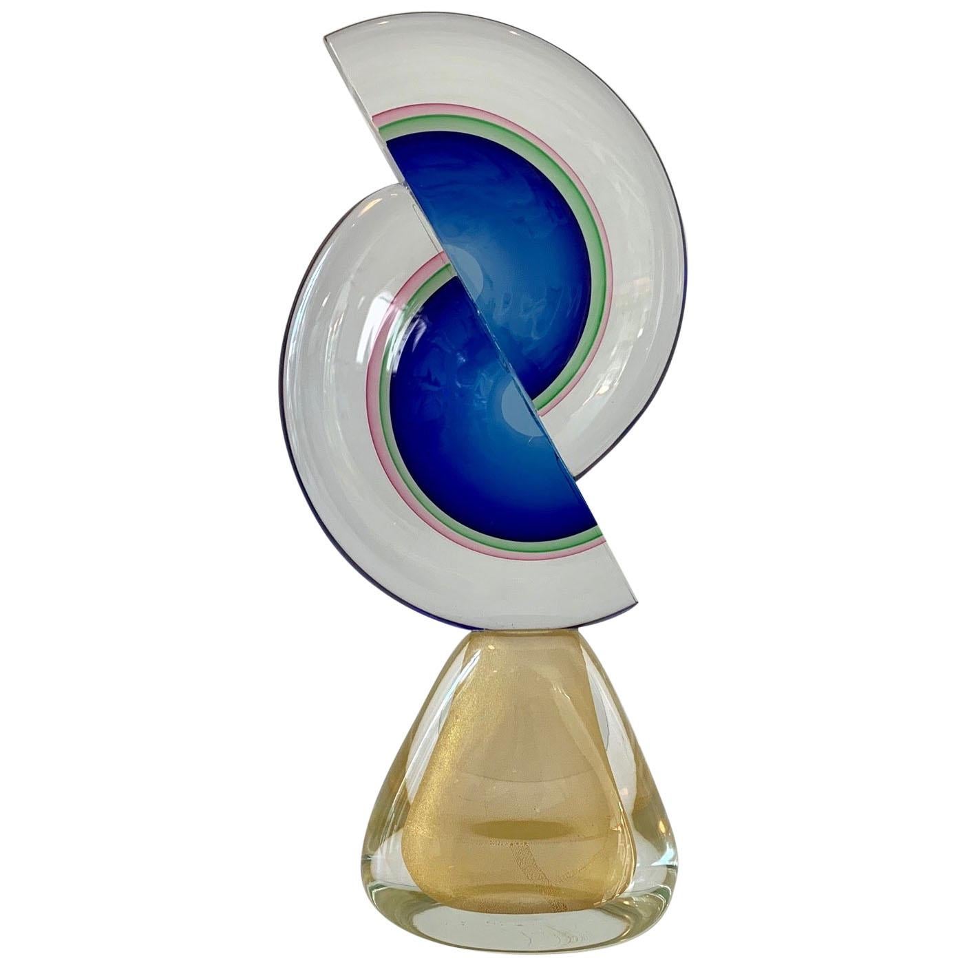 Murano Sculpture in Sommerso Glass with Gold Base For Sale