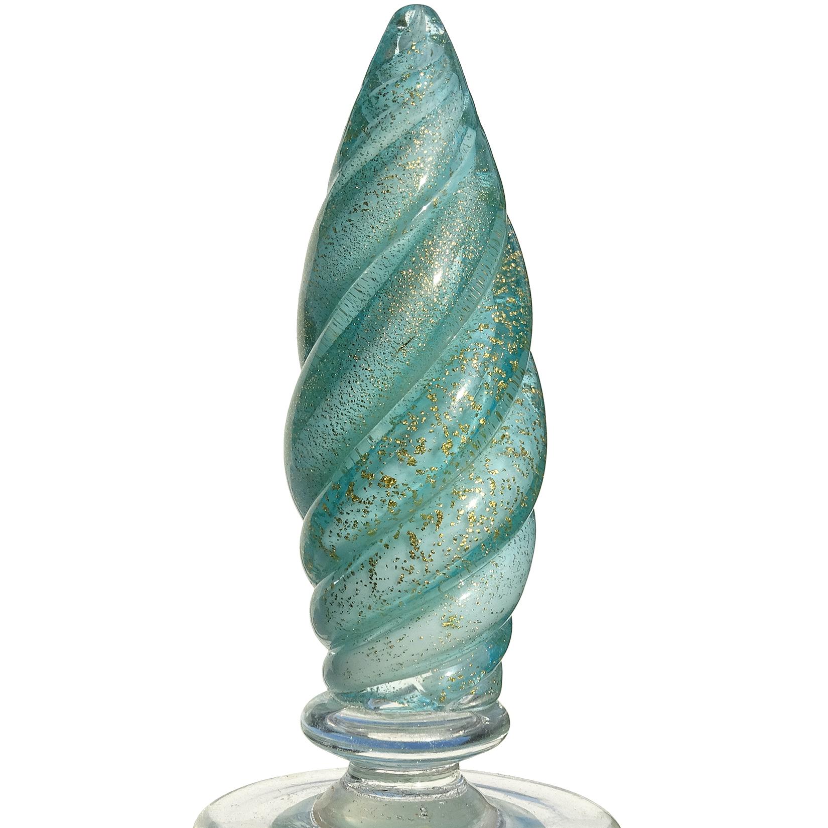 Mid-Century Modern Murano Sea Foam Blue Green Gold Flecks Italian Art Glass Perfume Bottle Decanter