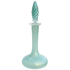 Murano Sea Foam Blue Green Gold Flecks Italian Art Glass Perfume Bottle Decanter