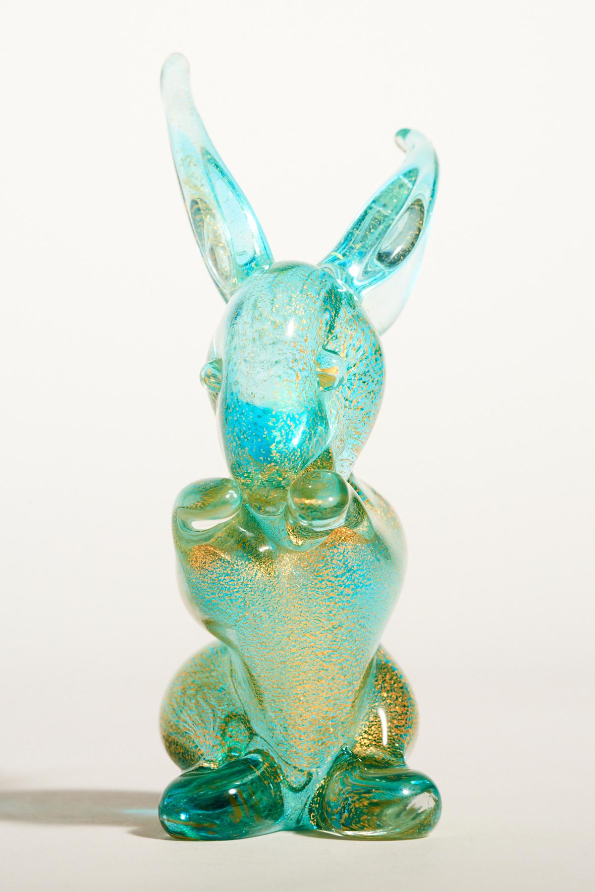 Murano Sea Green Gold Flecked Rabbit In Excellent Condition In New York, NY