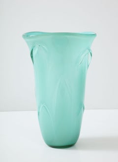 Large Mid Century Murano Sea Green Vase Elegant Design