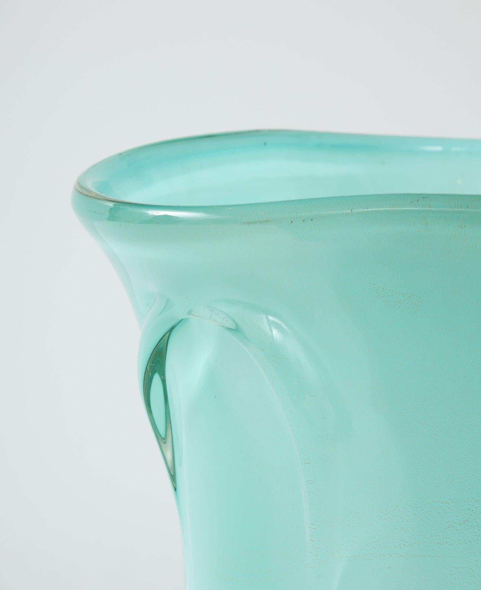 Italian Large Mid Century Murano Sea Green Vase Elegant Design For Sale