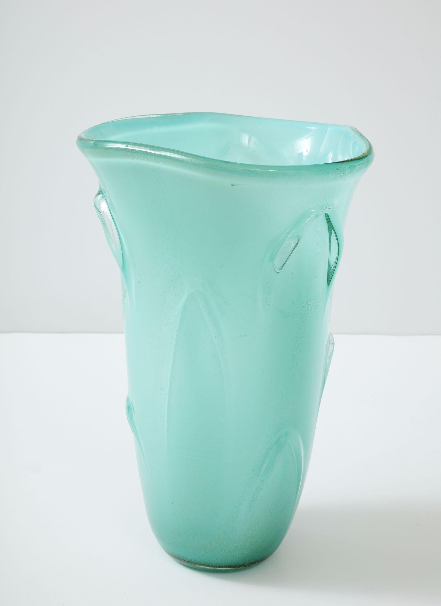 Art Glass Large Mid Century Murano Sea Green Vase Elegant Design For Sale