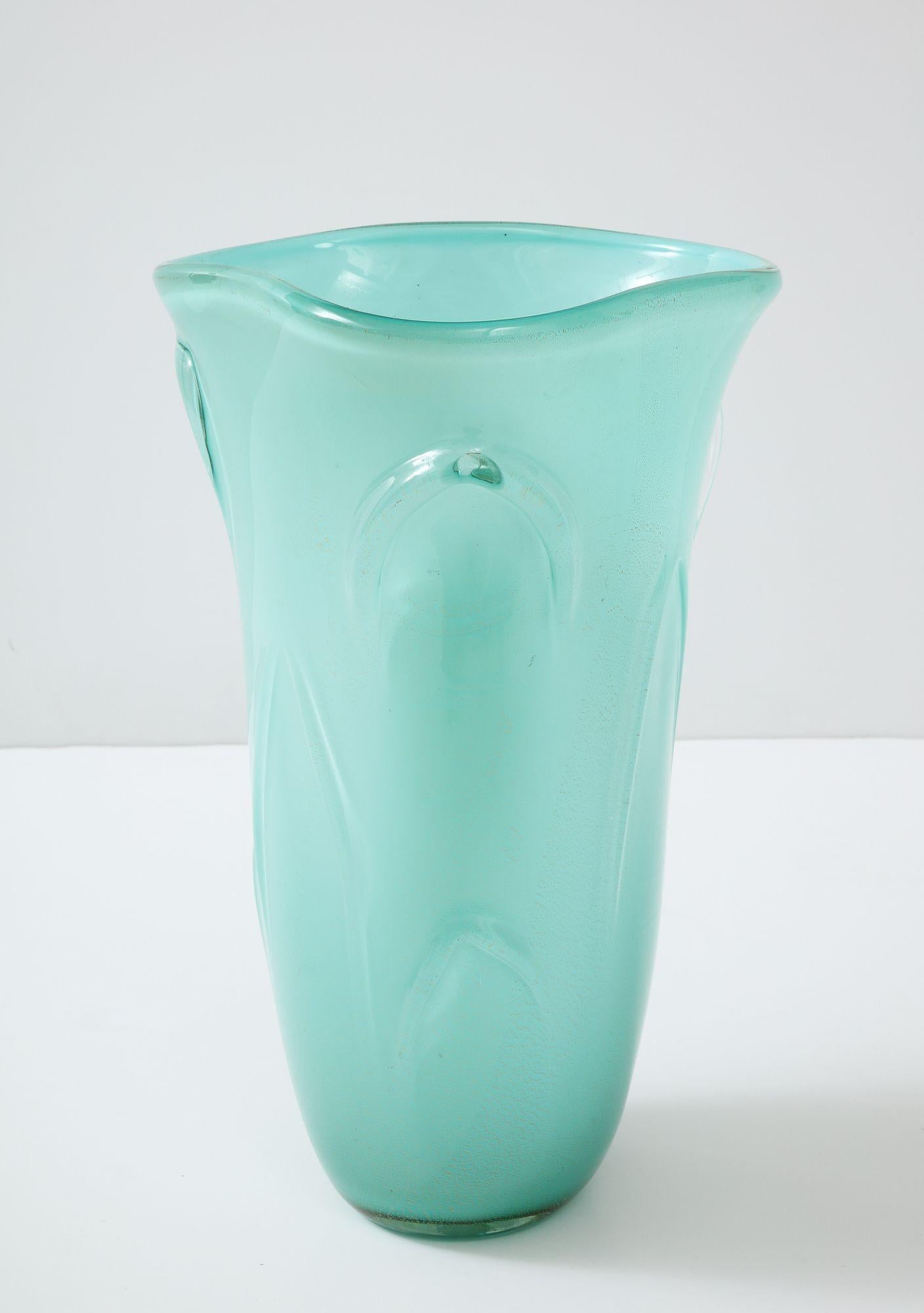 Large Mid Century Murano Sea Green Vase Elegant Design For Sale 1