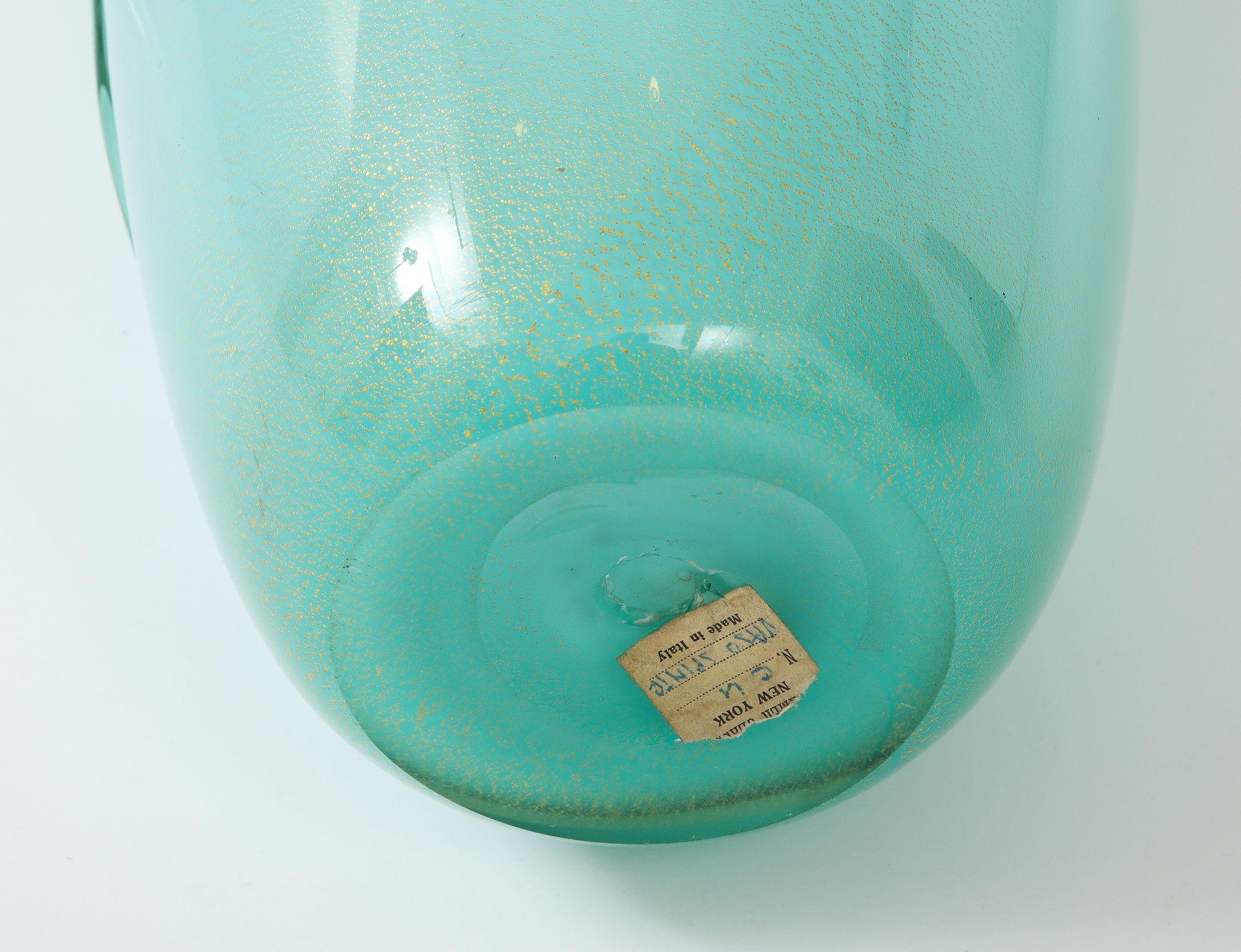 Large Mid Century Murano Sea Green Vase Elegant Design For Sale 2