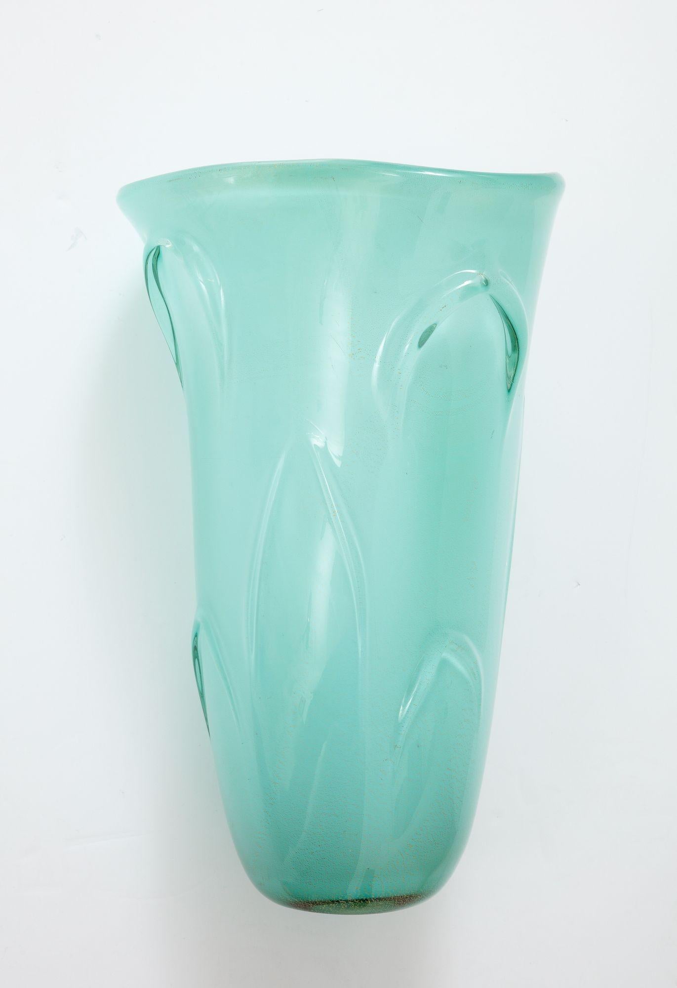 Large Mid Century Murano Sea Green Vase Elegant Design For Sale 3