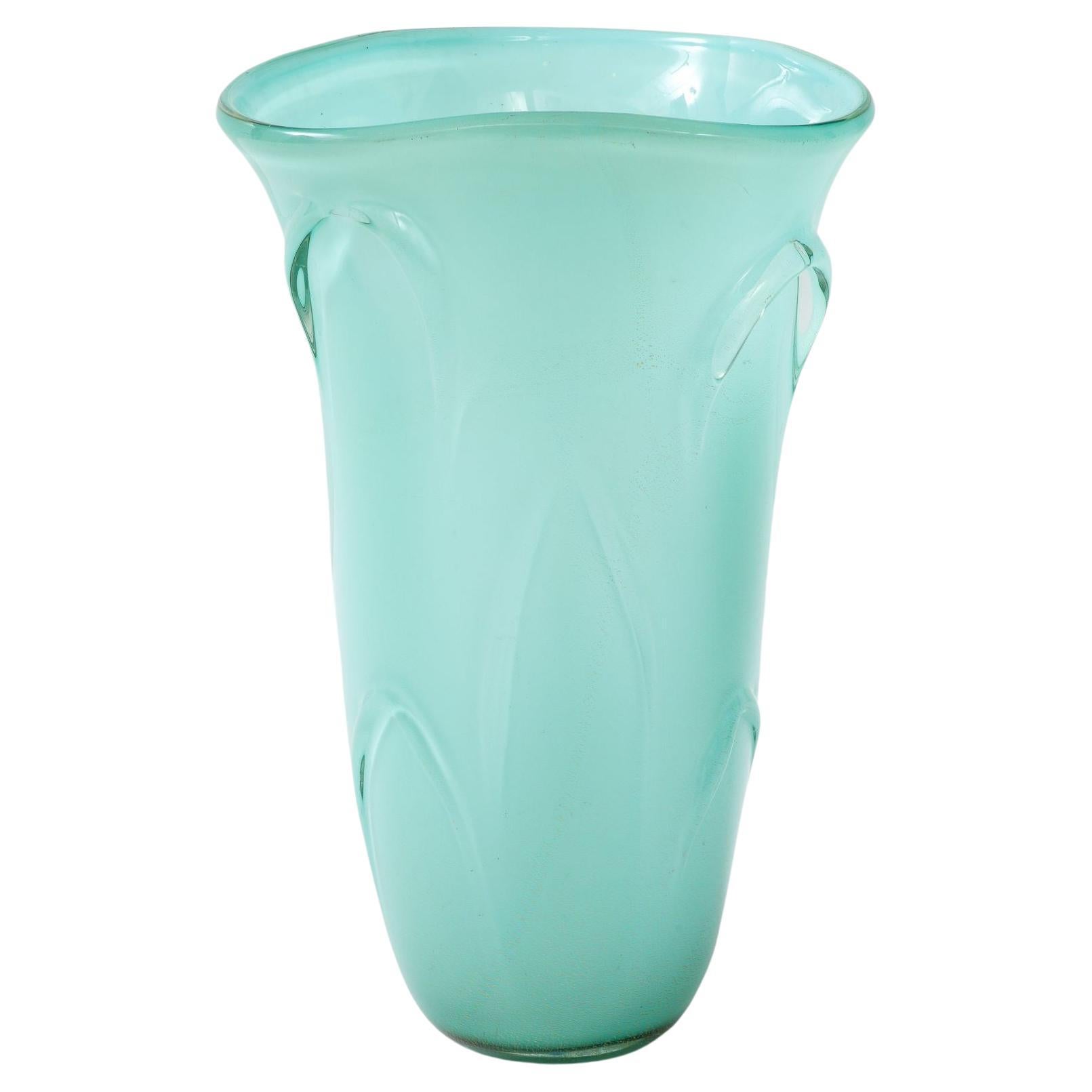 Large Mid Century Murano Sea Green Vase Elegant Design For Sale