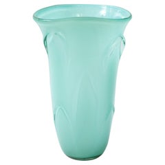 Vintage Large Mid Century Murano Sea Green Vase Elegant Design